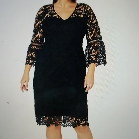 City Chic Plus Size Lace Catch Dress - Black
